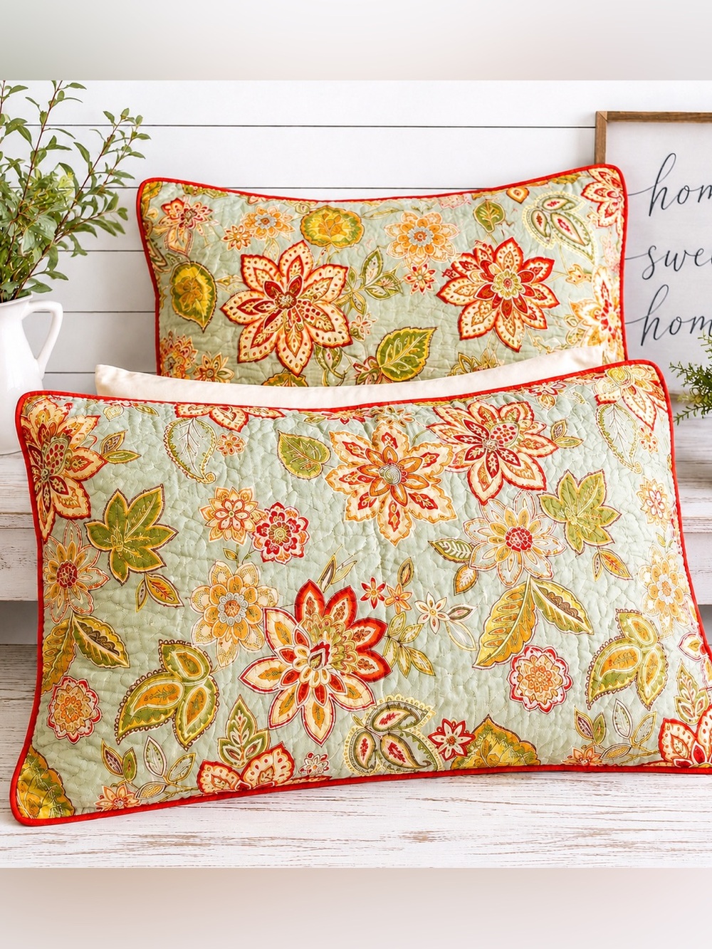 Waverly Charismatic King Pillow Shams Set 2 Quilted Floral Paisley Reversible